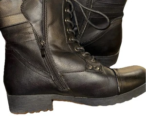 Gebrauchte schwarze Stiefel Größe 8 1/2 Weite Schnürung/Reißverschluss & Schnalle Akzent 1" Absatz - Bild 1 von 13