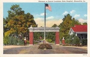 Vintage Leinen Postkarte Eingang Central Louisiana State Hospital Alexandria - Bild 1 von 2