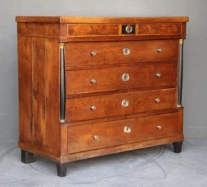 Antique Empire oak chest of drawers bronze handles Georgian columns circa 1810 - Picture 1 of 12