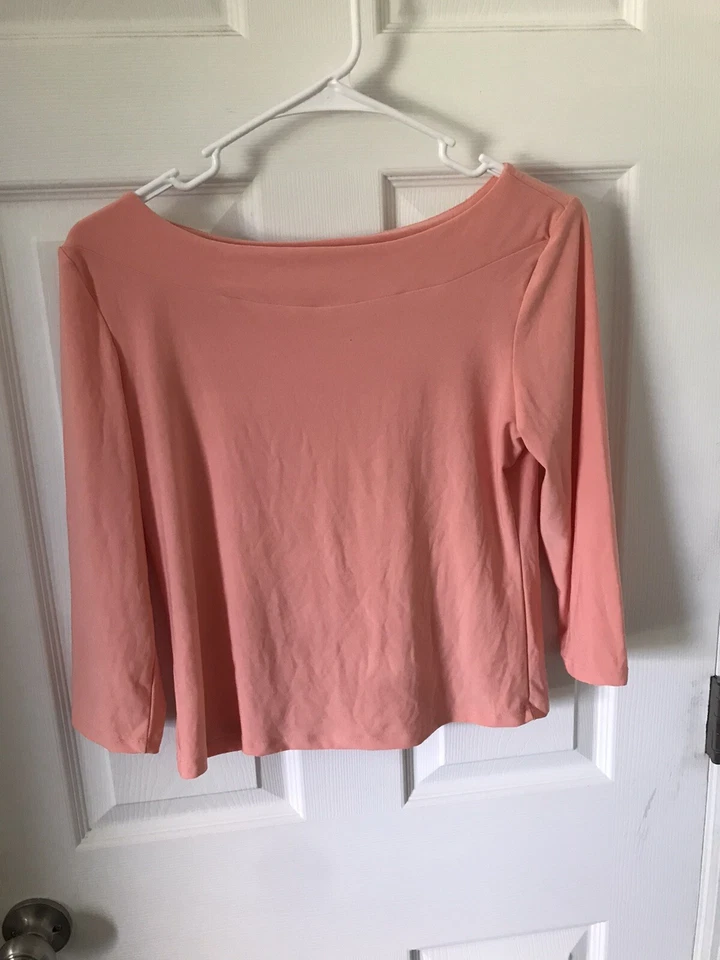 Dress Barn Women’s Solid Coral 3/4 Sleeve Stretch Top Blouse Shirt Petite PM - Image 1 of 1