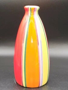 Vintage Vase Keramik handbemalt bunt gestreift - Bild 1 von 3