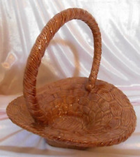 Vintage 1980's Scioto 9” Hand Crafted Glazed Ceramic Brown Weave Easter Basket