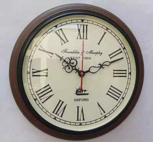 12 inch Vintage Antique Wooden Wall Clock Home Decorative Round Brown and Black - Picture 1 of 2