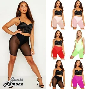 Damen Netz durchsichtig kurze Hose uni Sommer Aktiv Sport Radsport Shorts - Bild 1 von 24