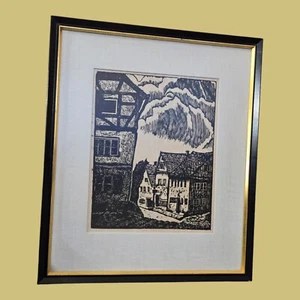 Original Woodcut, Woodblock Art Print, Hand Made, Framed, Large Print, 14"×11, - Picture 1 of 13