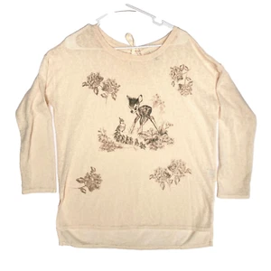 Disney Lauren Conrad Sweater Womens XL Cream Bambi Glitter Lightweight Knit LC - Picture 1 of 11