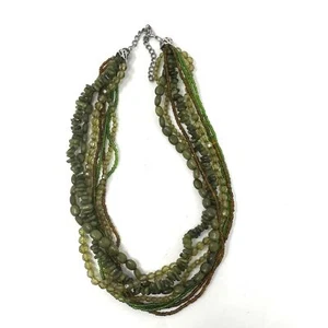 Collar Multistrand Cuentas Verdes 17" Con Cadena Plata Cierre Ajustable - Imagen 1 de 3