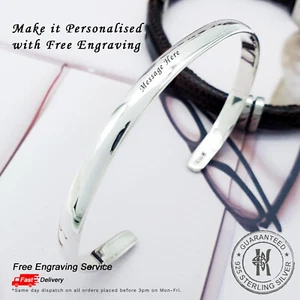 Mens Womens Cuff Bangle Bracelet ✔️Free Engraving ✔️Solid 925 Silver ✔️Quality - Picture 1 of 13