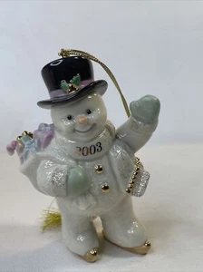 EUC Annual Lenox 2003 Weihnachtsmann Schneemann ""Skating Into the Holidays"" Ornament - Bild 1 von 8