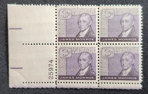 US Scott 1105 - James Monroe - MNH - 1958 Issue - Plate Block of 4 - Picture 1 of 1