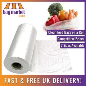 Plastic Food Bags On A Roll - Clear HD Poly -Fruit, Veg, Meat, Butcher, Sandwich - Picture 1 of 18