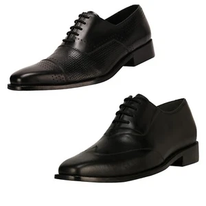 LIBERTYZENO Mens Shoes Full Grain Leather Black Formal Style Oxford Dress Shoes - Picture 1 of 9