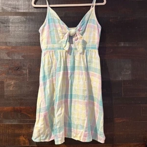 Old Navy Womens Sundress Multicolor Plaid Smocked Spaghetti Strap Cottagecore S - Picture 1 of 6