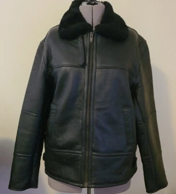 Hol  Men's Flying Aviator Shearling Fur/ Leather Bomber Jacket 4XL  - Image 1 of 4
