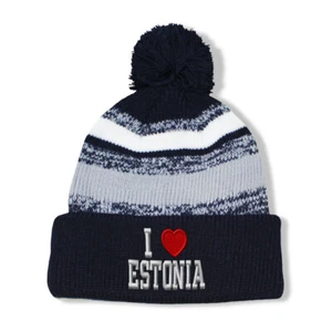 Vintage Pom Pom Beanie I Love Estonia Winter Hats Skull Cap Hat for Men & Women - Picture 1 of 13