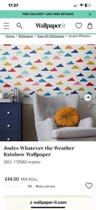Joules 2 x Whatever The Weather White/rainbow Wallpaper Rrp £44. 2 Full Rolls - Picture 1 of 3