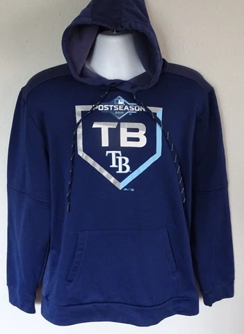 Sm. MLB Majestic Tampa Bay Rays Authentic Pullover Hoodie,Navy,Lt.Blue,& White Cover