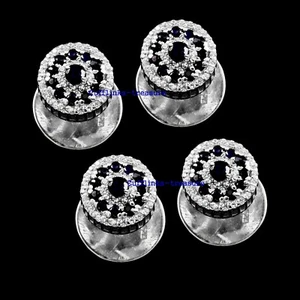 Natural Black Spinel & CZ Gemstones 925 Sterling Silver Tuxedo Buttons set #790 - Picture 1 of 6