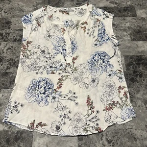 DR2 Daniel Rainn Top Womens Small White Floral Hippie Bohemian Rayon Lightweight - Picture 1 of 5