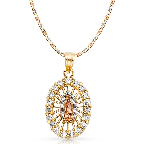 Ciondolo Guadalupe in oro 14 carati 3 toni zirconi e collana catena stella Valentino 3 3 mm