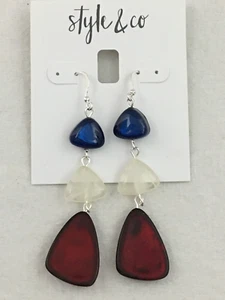 "Style & Co" Dangle Earrings SilverTone Hooks Red White and Blue Resin Triangles - Picture 1 of 13