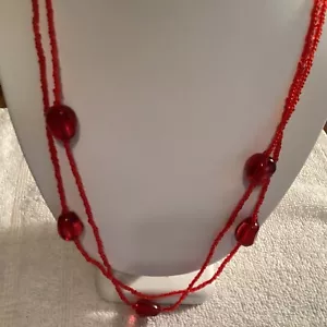 Handcrafted Red Beaded Continuous Necklace 48” - Picture 1 of 6