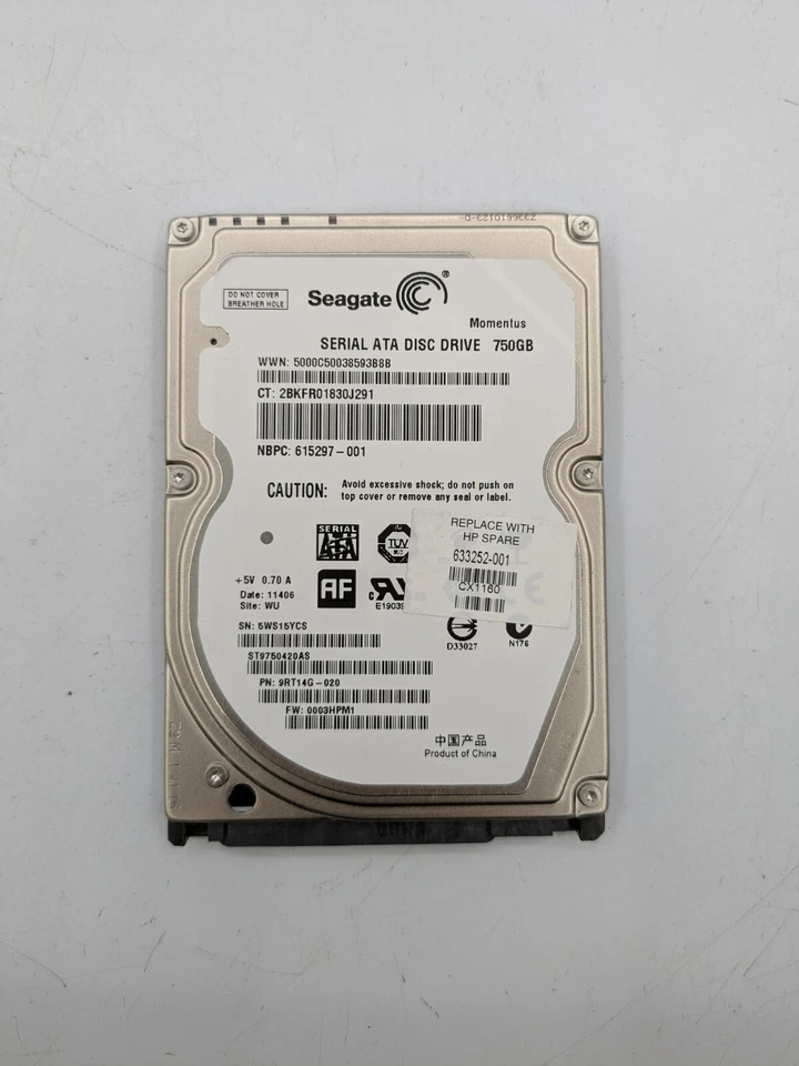 2.5" Seagate SATA Hard Drive 160GB, 250GB, 320GB, 500GB, 640GB, 750GB - Image 1 of 1