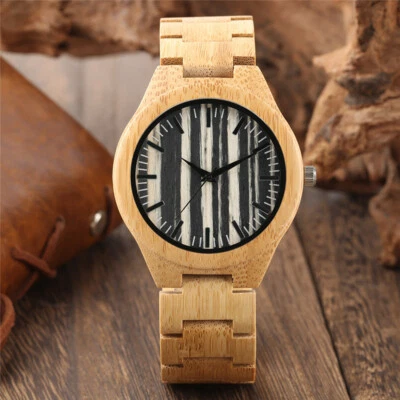 Stylish Nature Wood Watch Men's Analog Quartz Wristwatch Bamboo Bracelet Strap - image 1 of 4