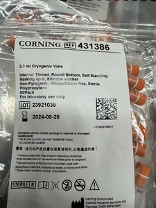 250 Corning 431386 & 430488 Fiala criogenica sterile 2 ml con rotonda autoportante - Foto 1 di 3