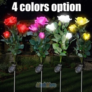 Garden Solar Powered Upgrade 8 LED Rose Flower Stake Lights Pathway Lawn Patio - Picture 1 of 18
