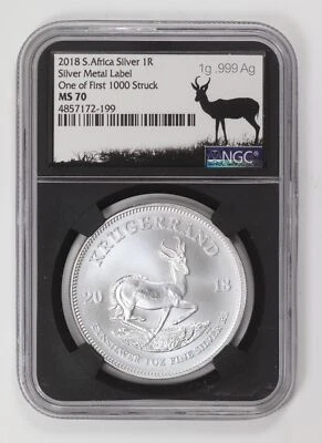 2018 S. Africa Rand NGC MS-70 Silver Metal Label One of First 1000 Struck - Image 1 of 2