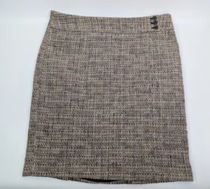 Ann Taylor Lined Skirt Brown Tan Tweed Textured Back Zip Size 16 Career Office - Picture 1 of 9