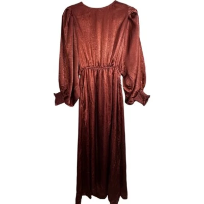 Umgee Long Maxi Satin Dress Womens S Burgundy Whimsigoth Ethereal Fairy Grunge - Image 1 of 4