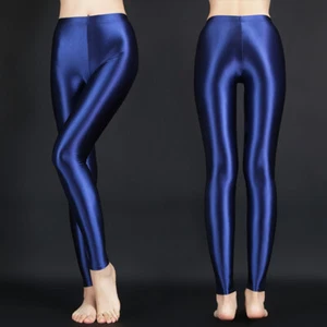 Women's Satin Shiny Glossy Wetlook Opaque Leggings Fitness Pants Skinny Trousers - Imagen 1 de 26