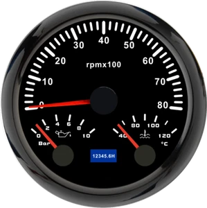 85MM Black 3 IN 1 Multifunction Gauge Tachometer 8000RPM w/Water Temp Oil Press - Picture 1 of 13