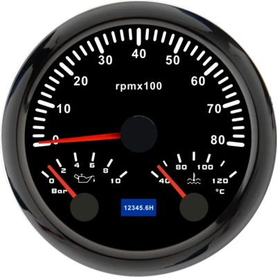 85MM Black 3 IN 1 Multifunction Gauge Tachometer 8000RPM w/Water Temp Oil Press - Image 1 of 4