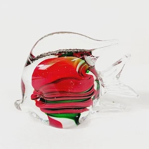 Fermacarte vintage in vetro a forma di pesce rosso verde bianco - 4,5" x 3,5" - Foto 1 di 6