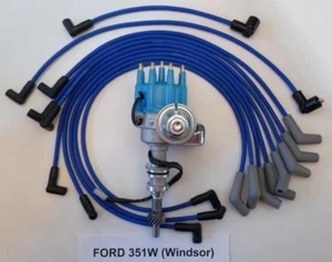FORD 351W (351 Windsor) BLUE Small Cap HEI Distributor and 8mm SPARK PLUG WIRES - Picture 1 of 1