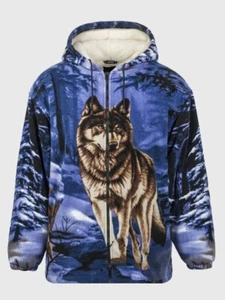 Wildkind Wolf Snow Grey Jacket Wolves Sherpa Fleece Hoodie Blue Sweater M-3X - Picture 1 of 6