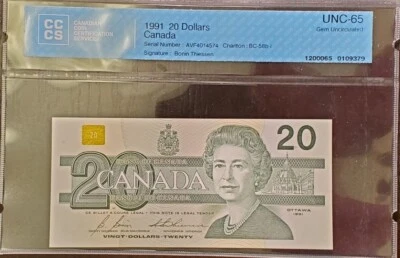 1991 $20 BC58b-i BONIN/THIESSEN #AVF4014574 CCCS GEM 65 Foto 1 de 2