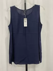 NWT! $218 Eileen Fisher L 100% Silk Tunic Tank 'Midnight' Navy Blue Mach Wash - Picture 1 of 6