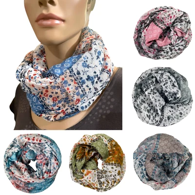 MARKENLOS Loop Schal Damen Vintage Blumen Muster Baumwolle Tuch Tücher Halstuch 2028