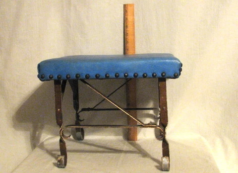 MCM VINTAGE WROUGH IRON FOOT STOOL with STUDDED FAUX LEATHER COVER Cover