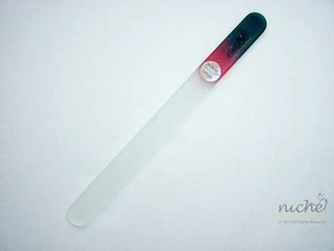 NEW! Fully PATENTED Medium GLASS NAIL FILE with a DARK GREEN to RUBY RED Handle - Picture 1 of 2