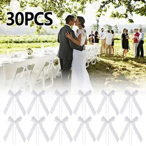 30 Pcs 9.8 x 4.7 inch White Bud Silk Ribbon Bow Decoration for Car, Gift KoaXK - Picture 1 of 12