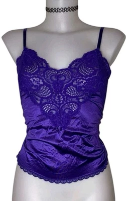 Camiseta sin mangas Babydoll de encaje púrpura de colección años 70 para mujer talla M caprichoso cabaña cami Foto 1 de 4