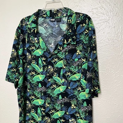 Camisa Star Wars Para Hombres 2XL Negra Cuello de Campamento Floral R2D2 Halcón Milenario Rayón Foto 1 de 4