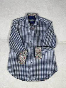 Robert Graham Herren Hemd Small Retro blau weiß kariert Flip Cuff Floral - Bild 1 von 9