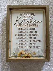 Insegna Decorazione Cucina Rustica - Divertente "Ore Cucina" Wall Art Cornice Legno 8,5x11 - Foto 1 di 7