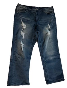 Fashion Bug Donna Taglia 16 Blu Elasticizzato Bling Strappato Distress Denim Capris - Foto 1 di 7